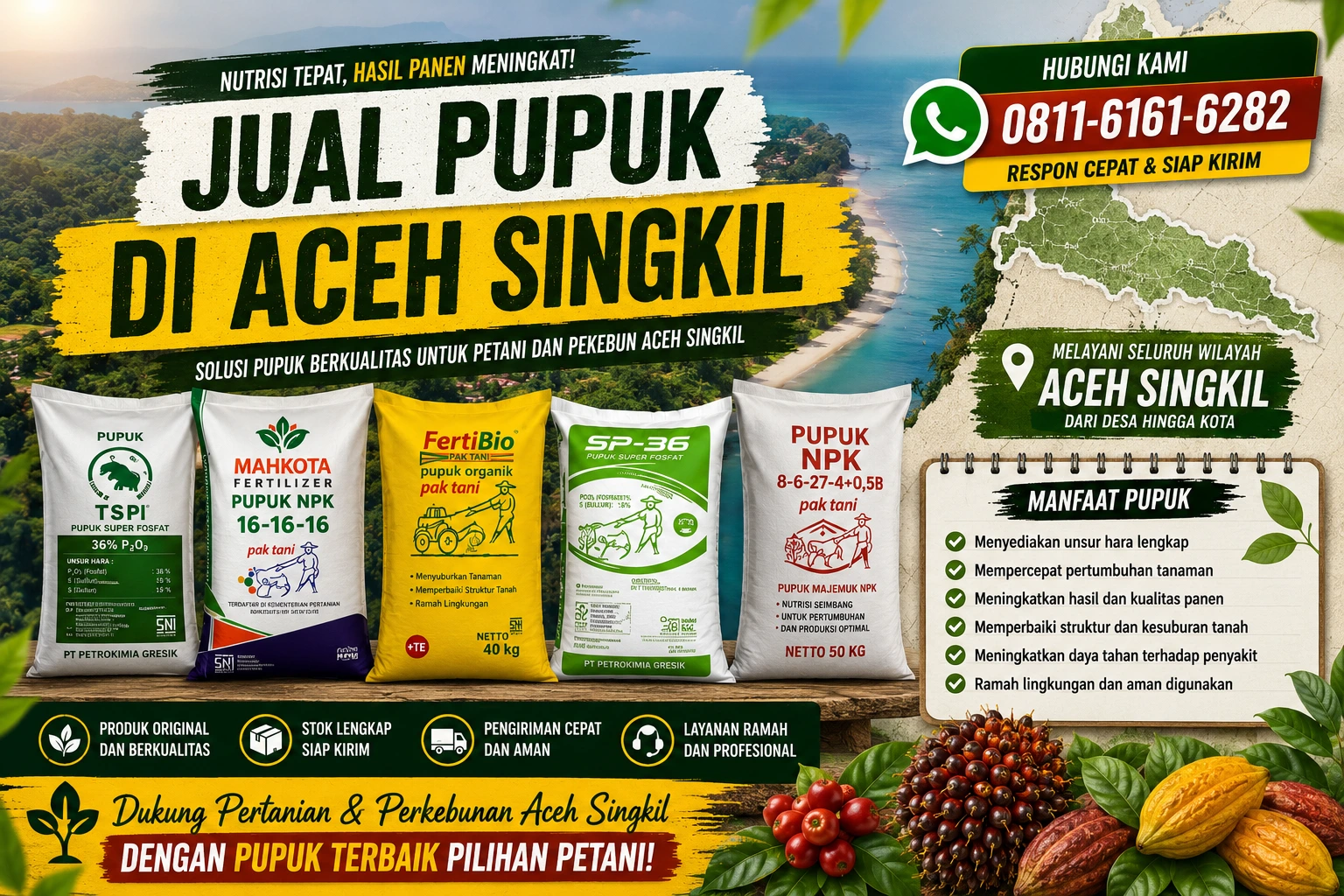Jual Pupuk di Aceh Singkil 0811 6161 6282 Mendukung Pertanian dan Perkebunan di Wilayah Pesisir yang Terus Berkembang