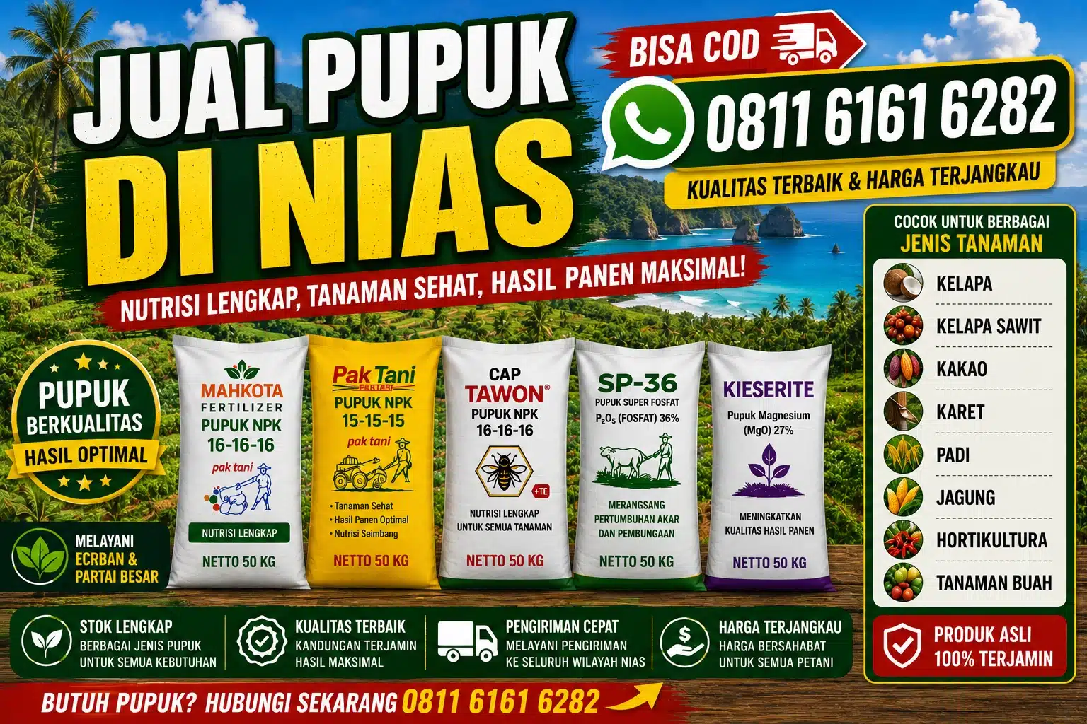 Jual Pupuk di Nias 0811 6161 6282 Harga Terjangkau dan Produk Terjamin Asli