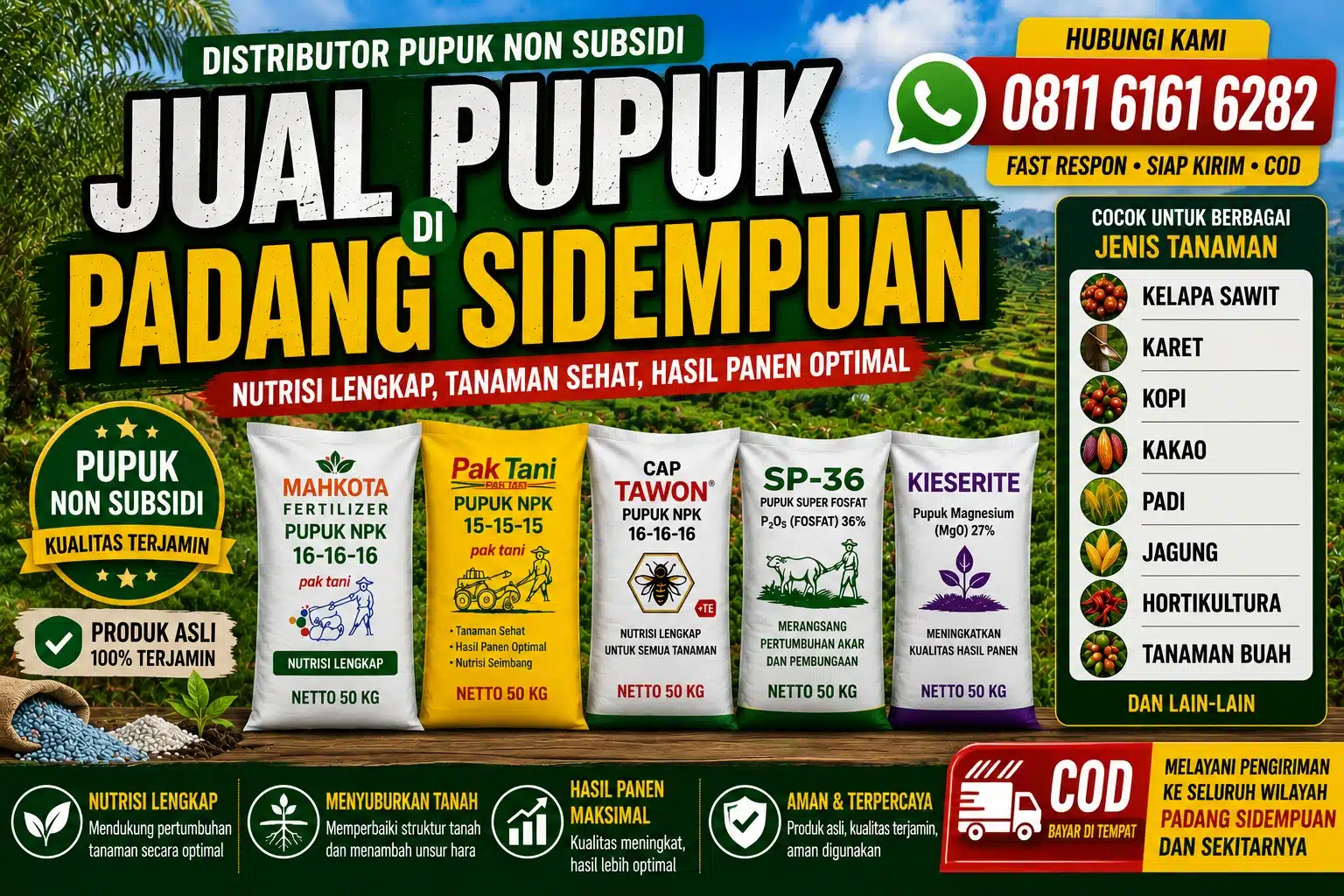 Jual Pupuk di Padang Sidempuan Dengan Berbagai Merk Hub 0811 6161 6282 Bisa COD